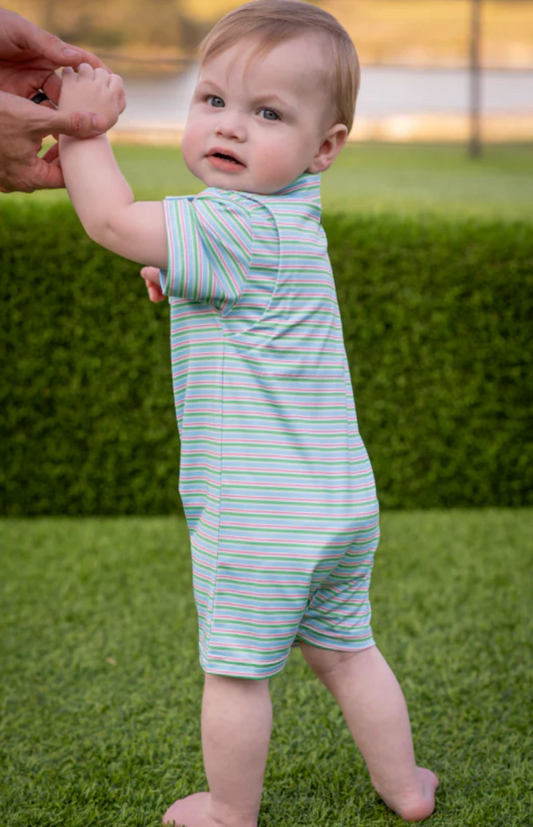 Blue Quail Sherbet Stripe Polo SS Romper