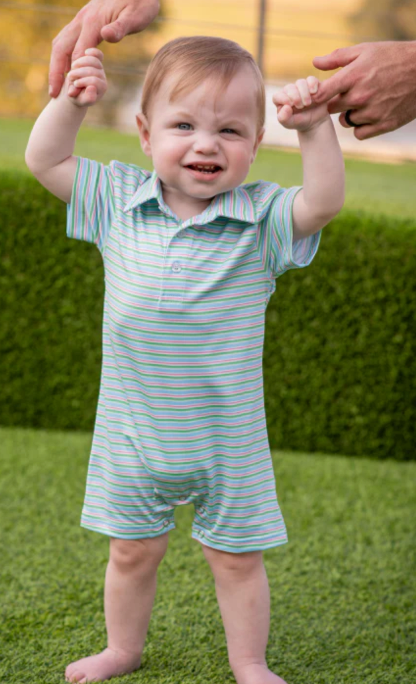 Blue Quail Sherbet Stripe Polo SS Romper