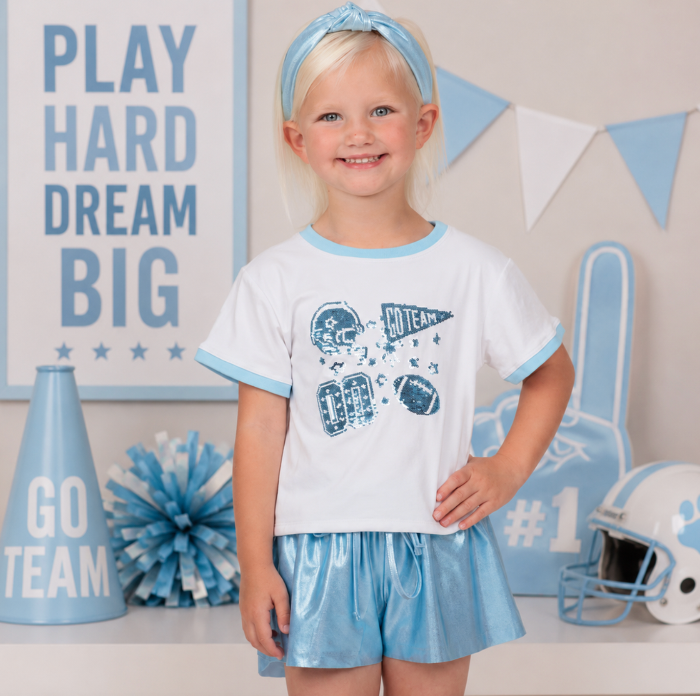Azarhia Sequin Football Elements T - Lt BLue