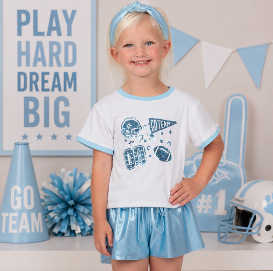 Azarhia Sequin Football Elements T - Lt BLue
