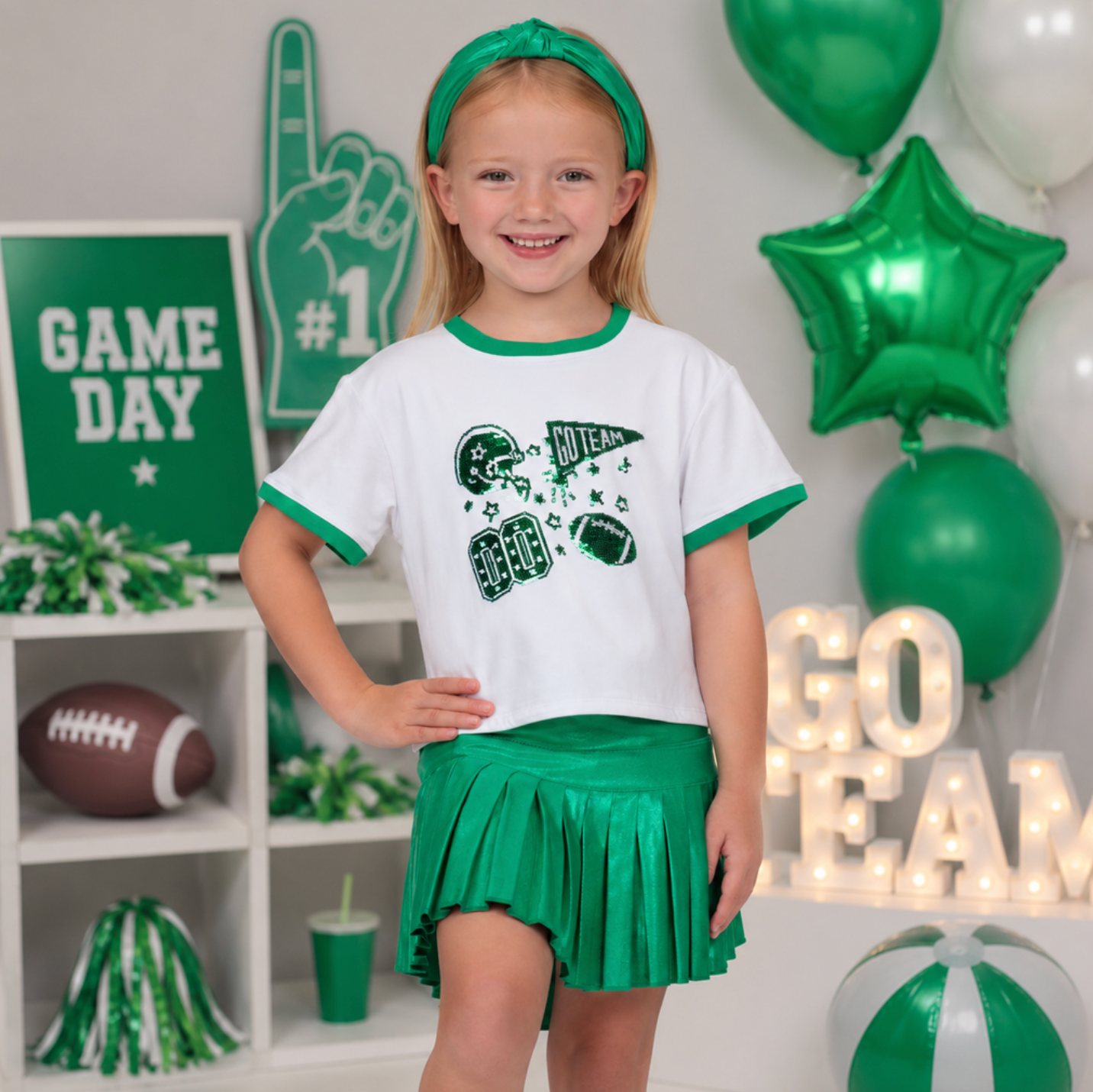 Azarhia Sequin Football Elements Tee - Green