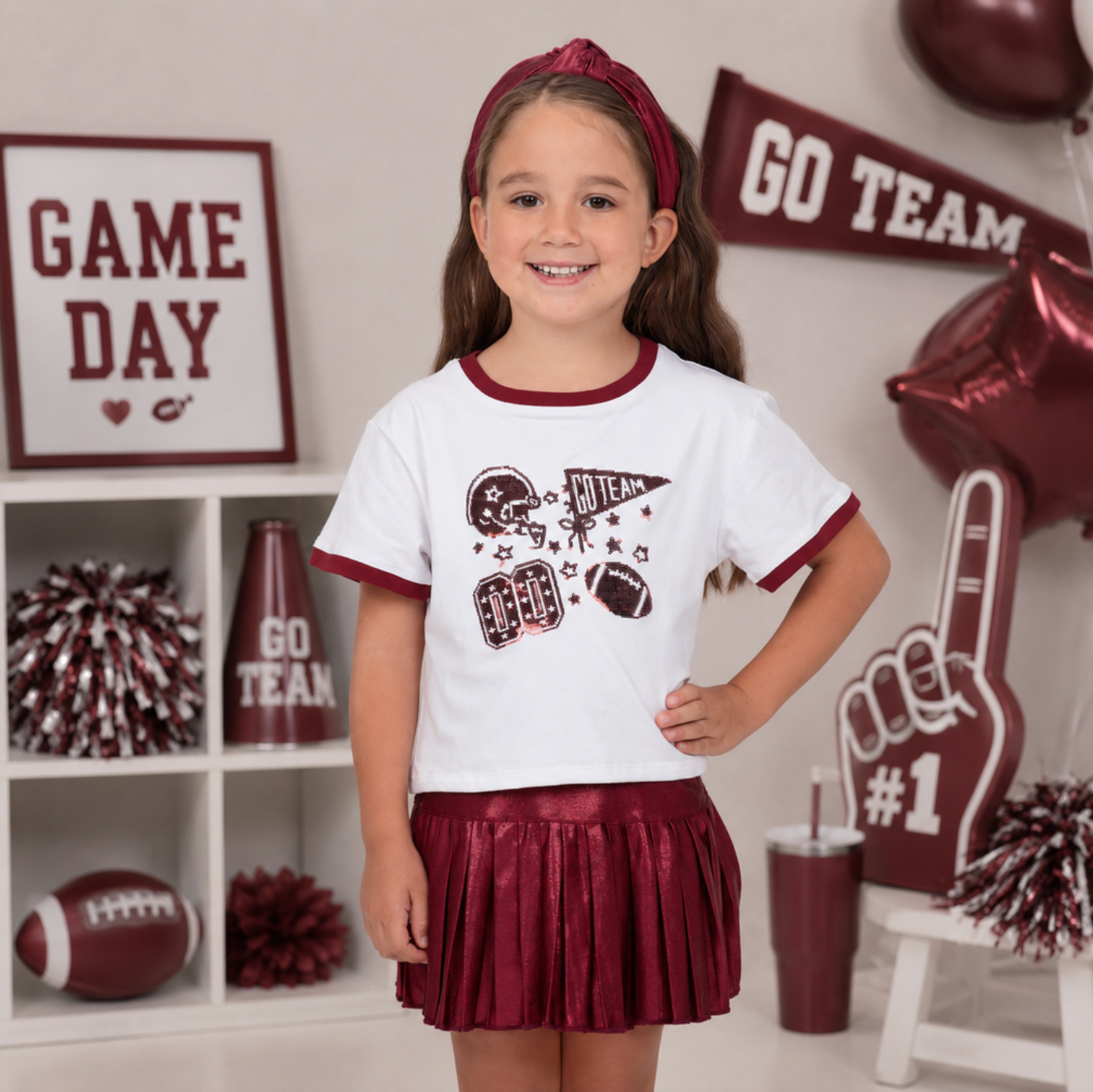 Azarhia Sequin Football Elements Tee - Maroon