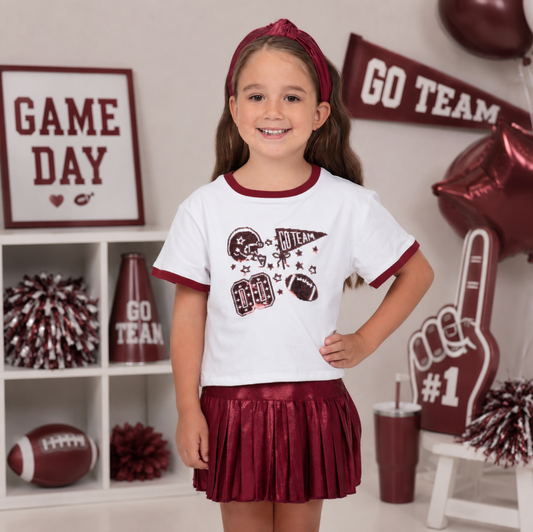 Azarhia Sequin Football Elements Tee - Maroon