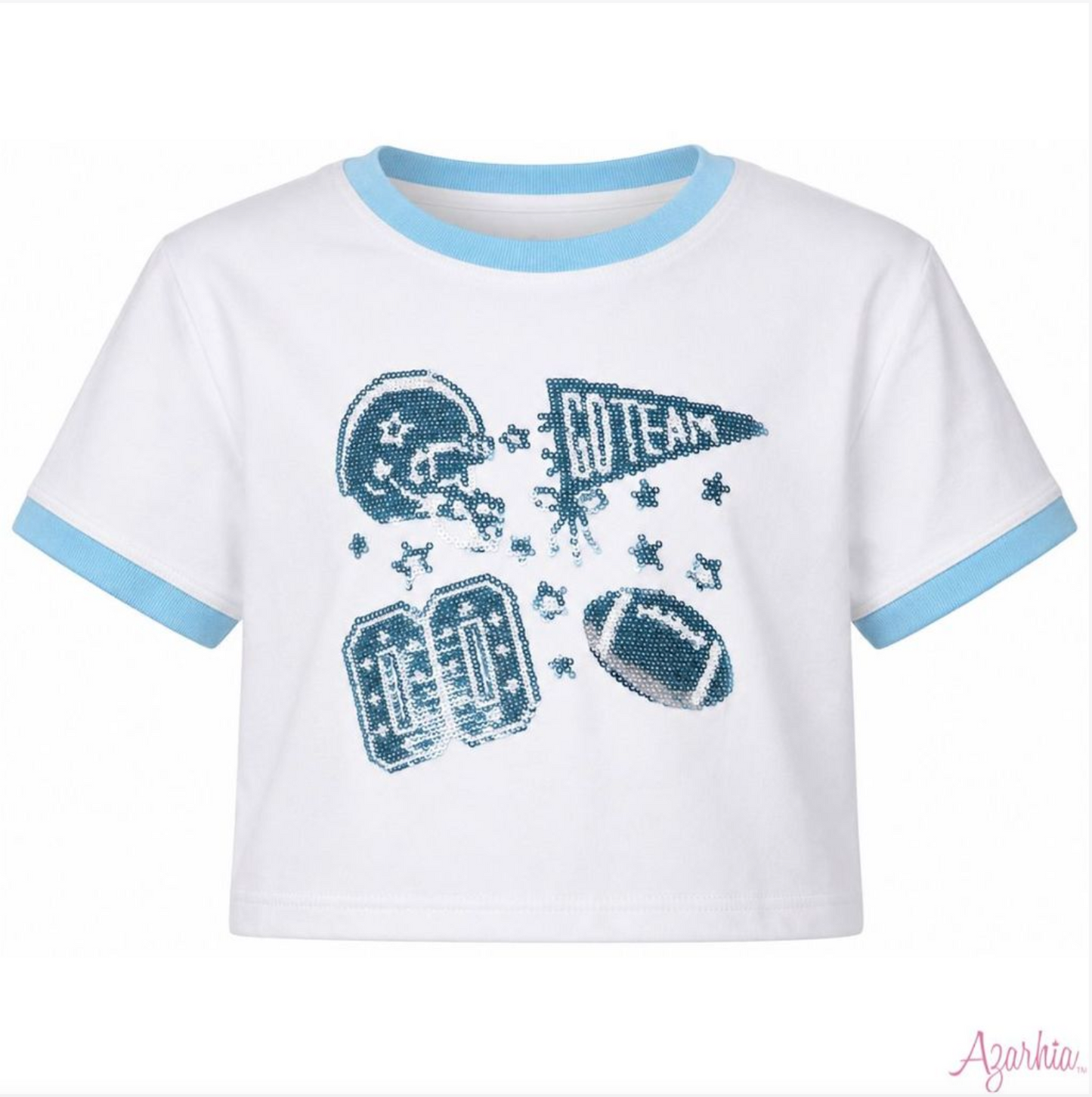 Azarhia Sequin Football Elements T - Lt BLue