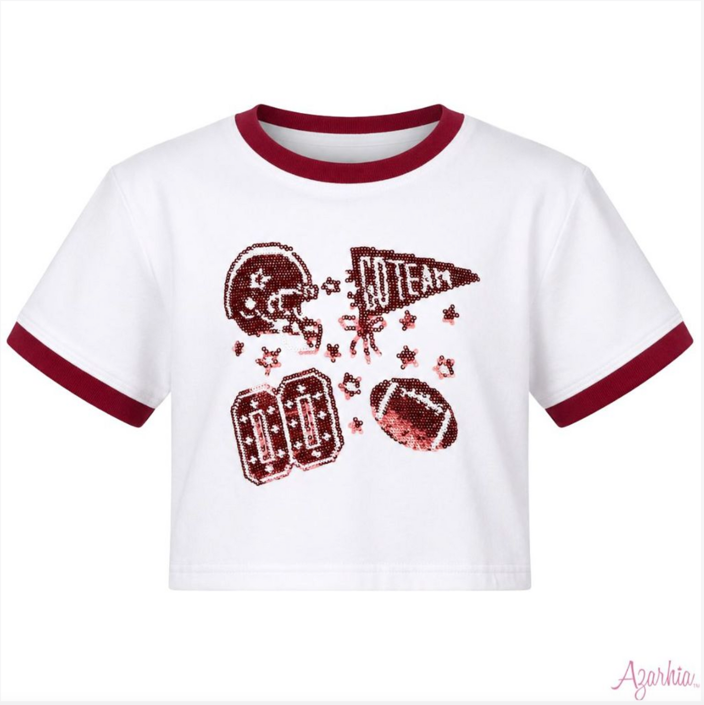 Azarhia Sequin Football Elements Tee - Maroon