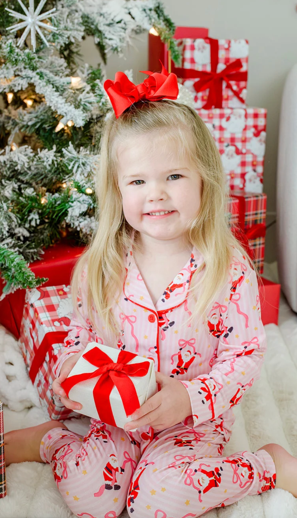 Caden Lane Girls' Christmas Two-Piece Flare Lounge Set | Jolly Ribbons