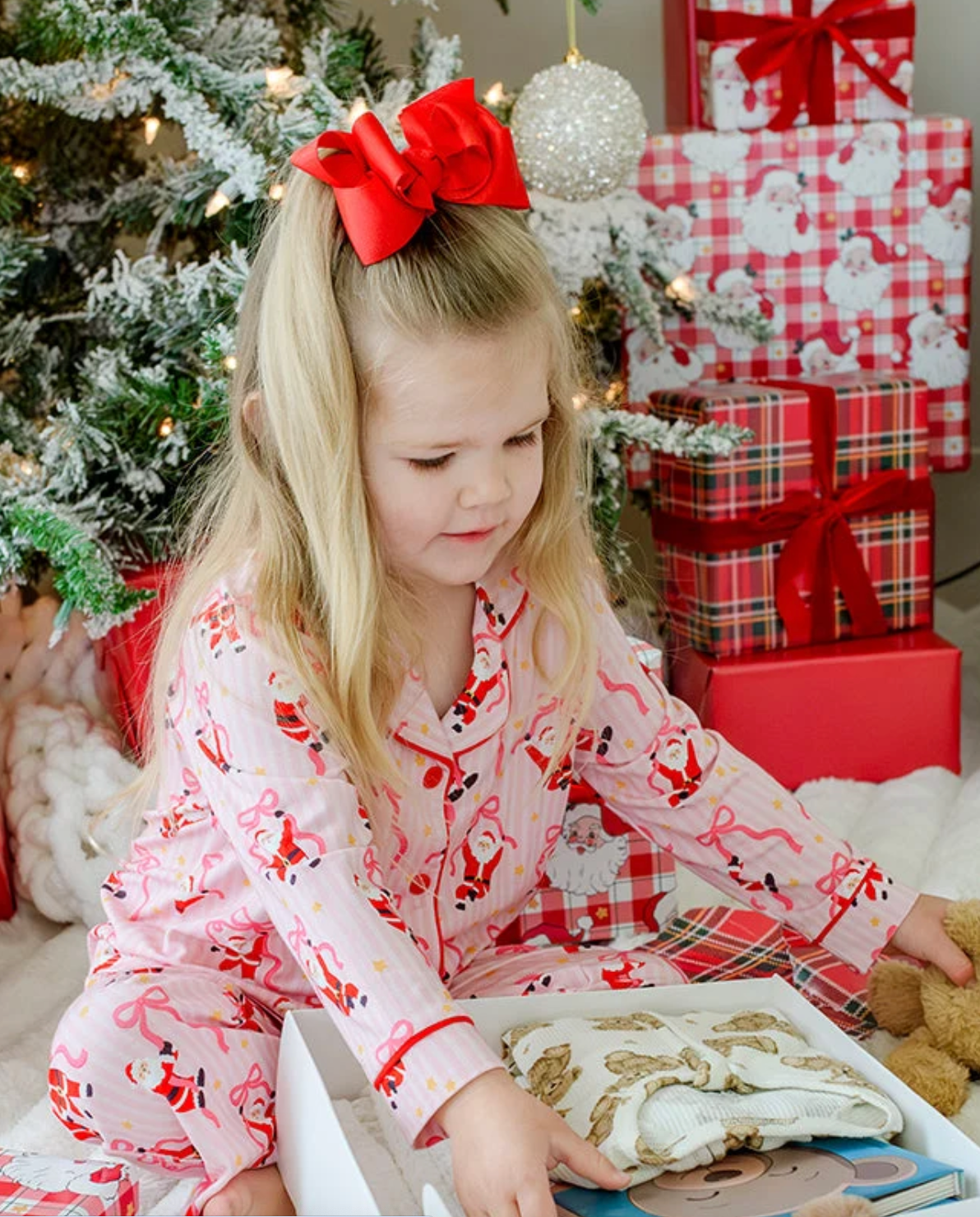 Caden Lane Girls' Christmas Two-Piece Flare Lounge Set | Jolly Ribbons