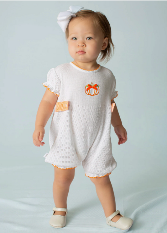 Paty Knit Ruffle Hem Bubble with Pumpkin Embroidery & Gingham Side Tabs