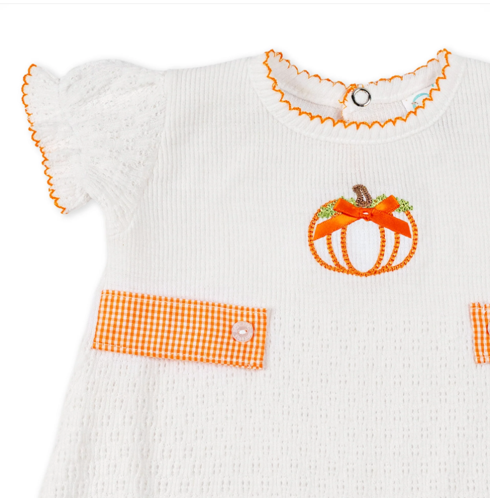 Paty Knit Ruffle Hem Bubble with Pumpkin Embroidery & Gingham Side Tabs