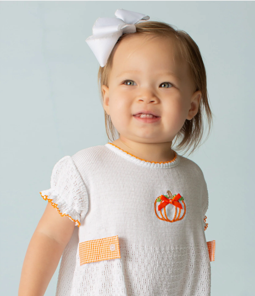 Paty Knit Ruffle Hem Bubble with Pumpkin Embroidery & Gingham Side Tabs
