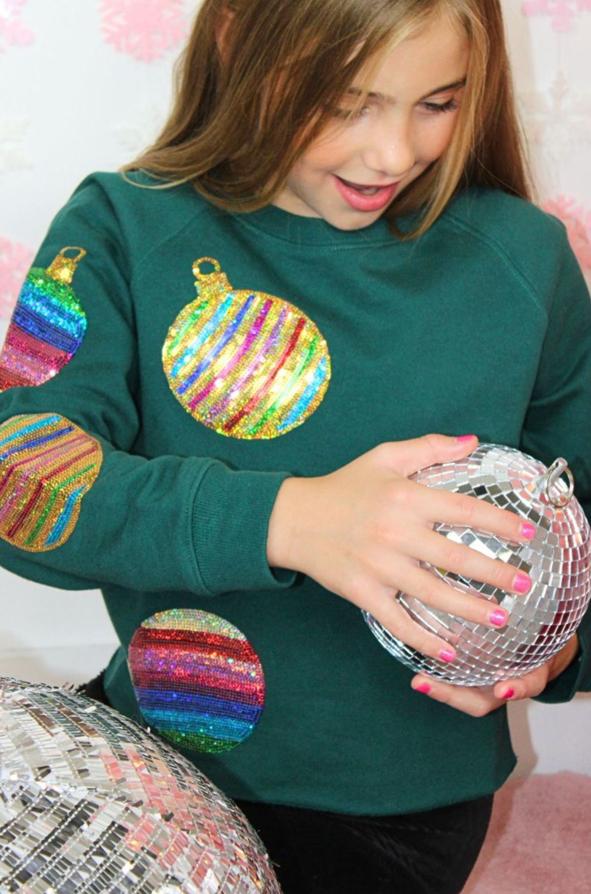 All Over Sequins Christmas Ornament Crop Sweatshirt