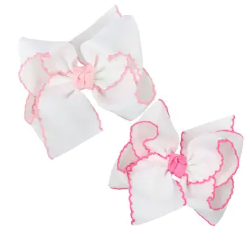 5.5" White Crochet Edge Bow