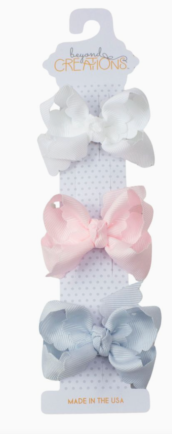 Beyond Creations 3 Pack - 3" Small Scalloped Edge Bow on Snap Clip