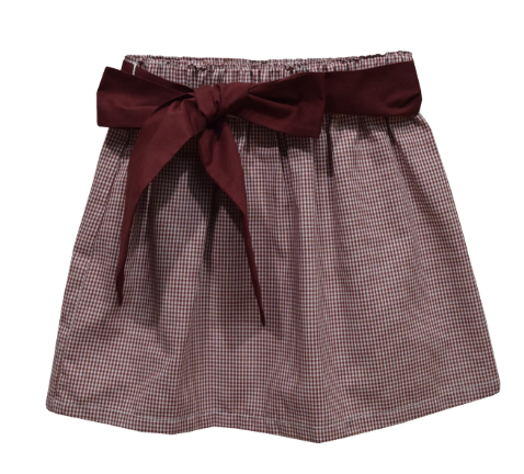 Maroon Gingham Skirt with Sash