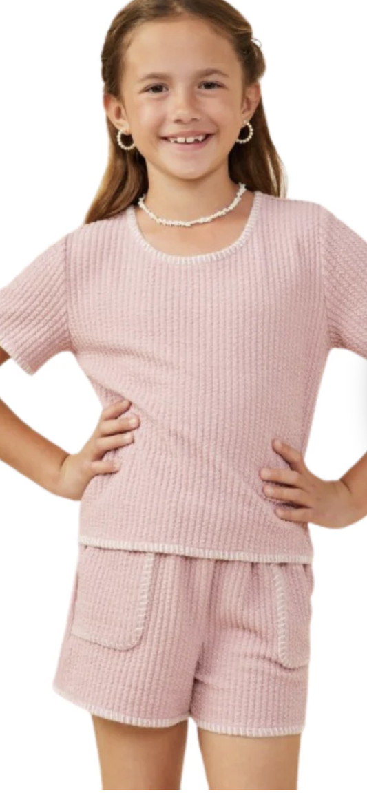 Hayden Girls Contrast Stitch 2 Piece Short Set