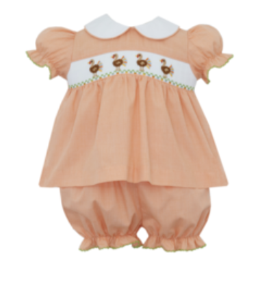Petit Bebe Orange Turkey Girls Bloomer Set