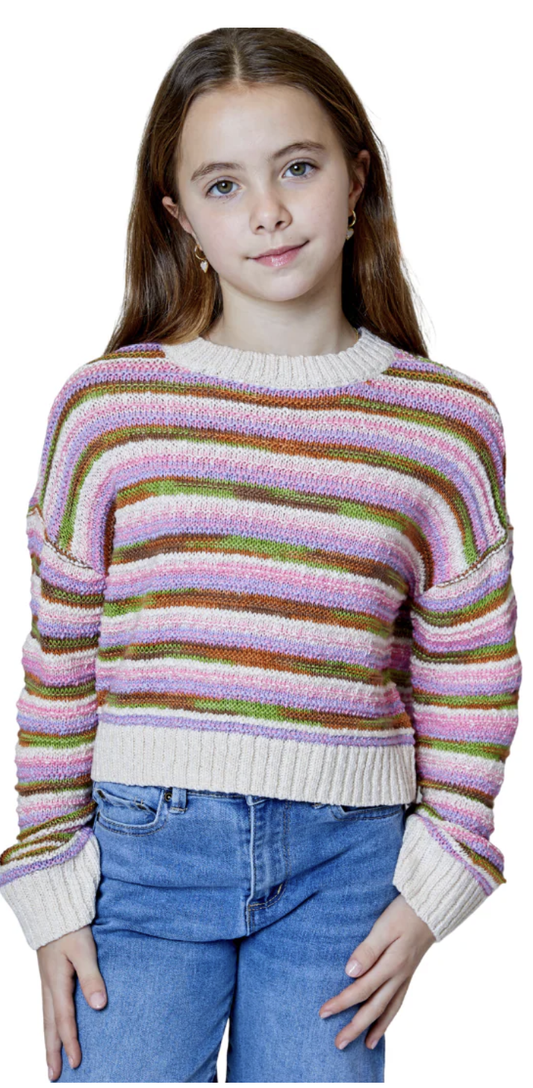 Design History Girls Natural Brown Combo Sweater