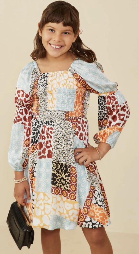 Hayden Girls Quilted Animal Print Peasant Sleeve Dress
