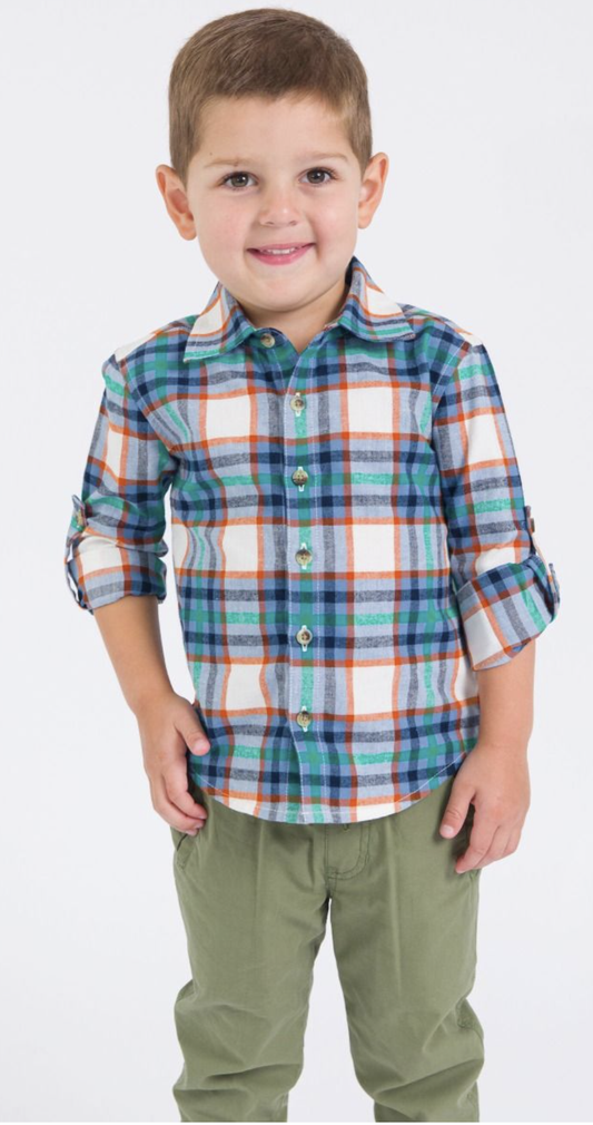 RuffleButts Peyton Plaid L/S Button Down Shirt