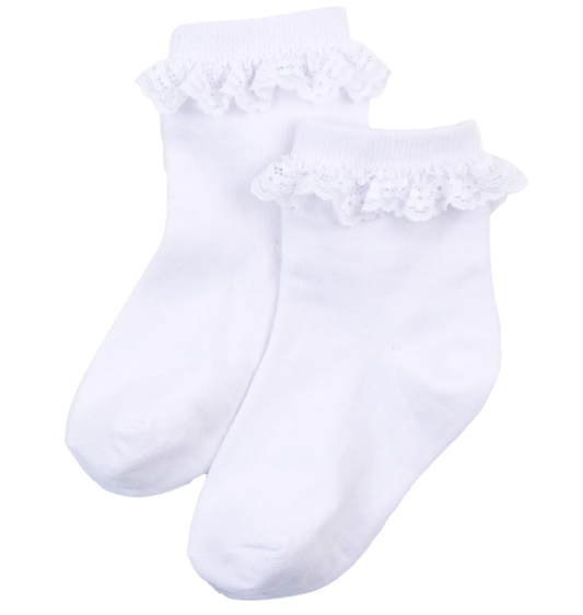 RuffleButts White 3-Pk Ruffle Ankle Sock