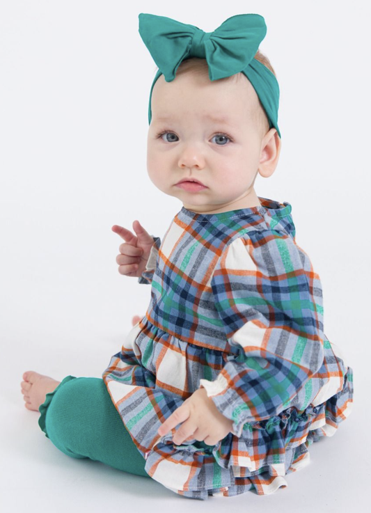 RuffleButts Peyton Plaid L/S Romper