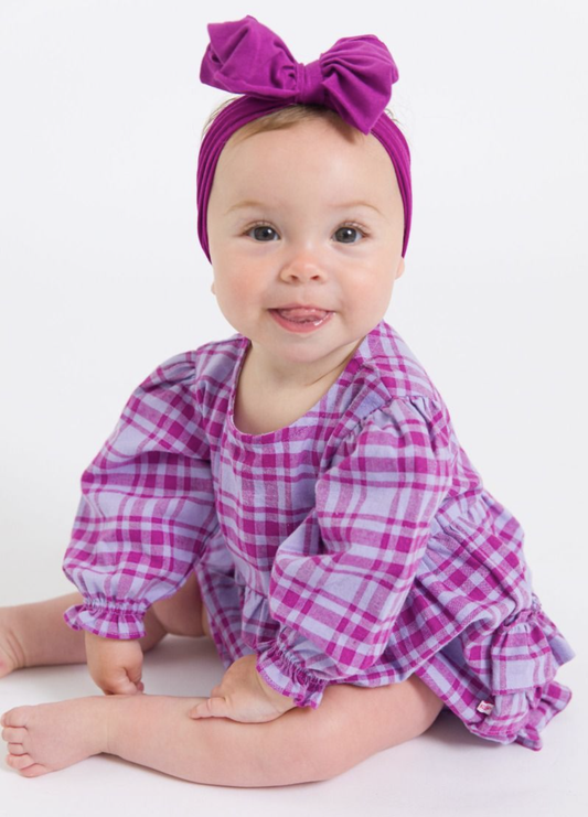 RuffleButts Harper Plaid L/S Romper