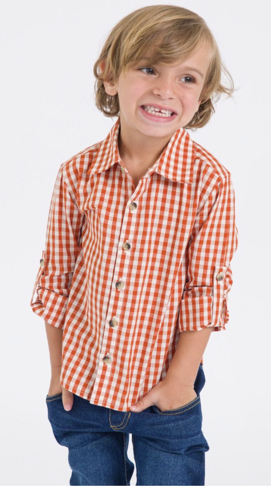 RuffleButts Classic Rust Gingham L/S Button Down