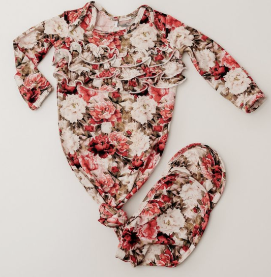 RR Crimson Bloom Knot Gown NB