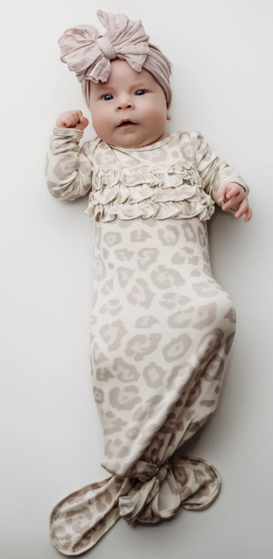 RR Natural Leopard Knot Gown - NB