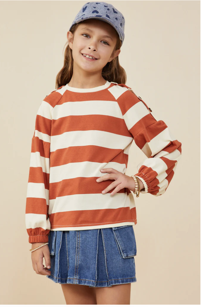 Hayden Girls Shoulder Button Knit Top - Rust