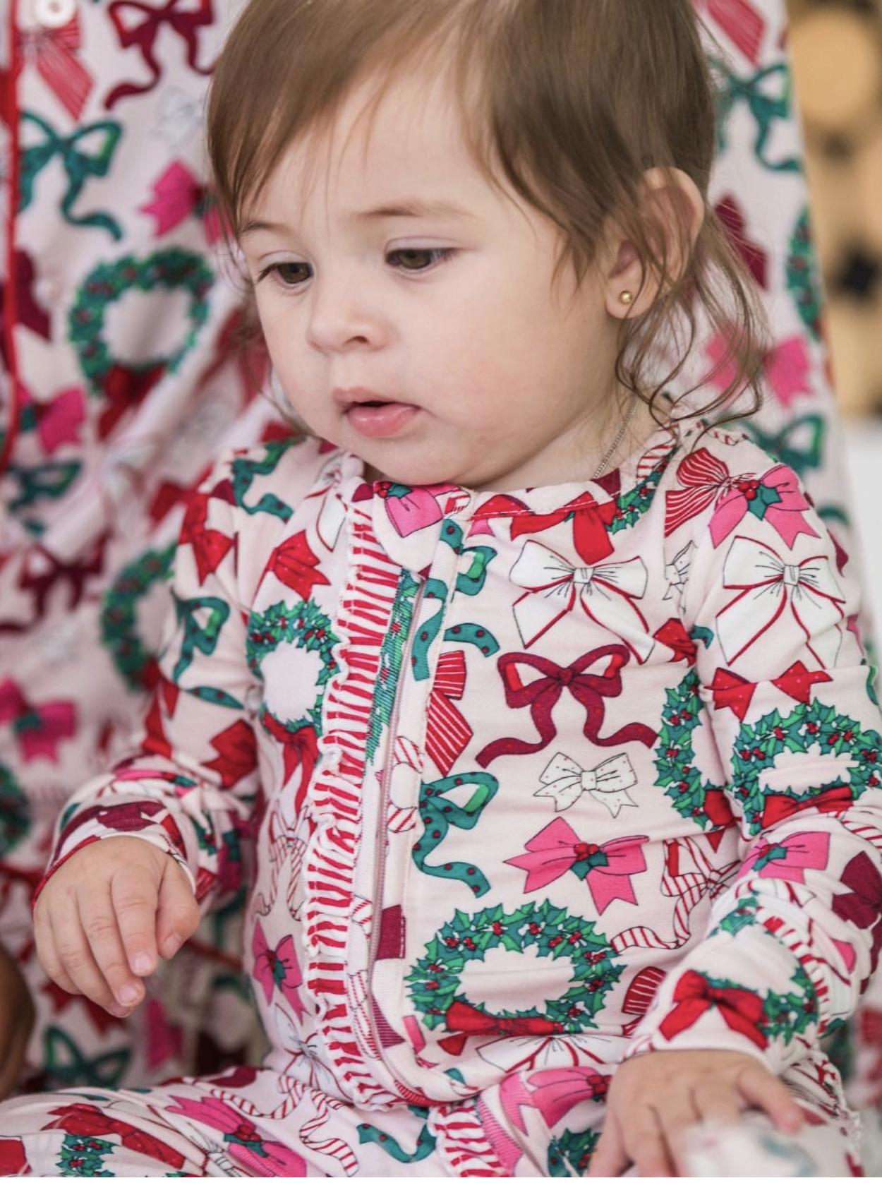 RuffleButts Holly Bows One Piece Ruffle PJ