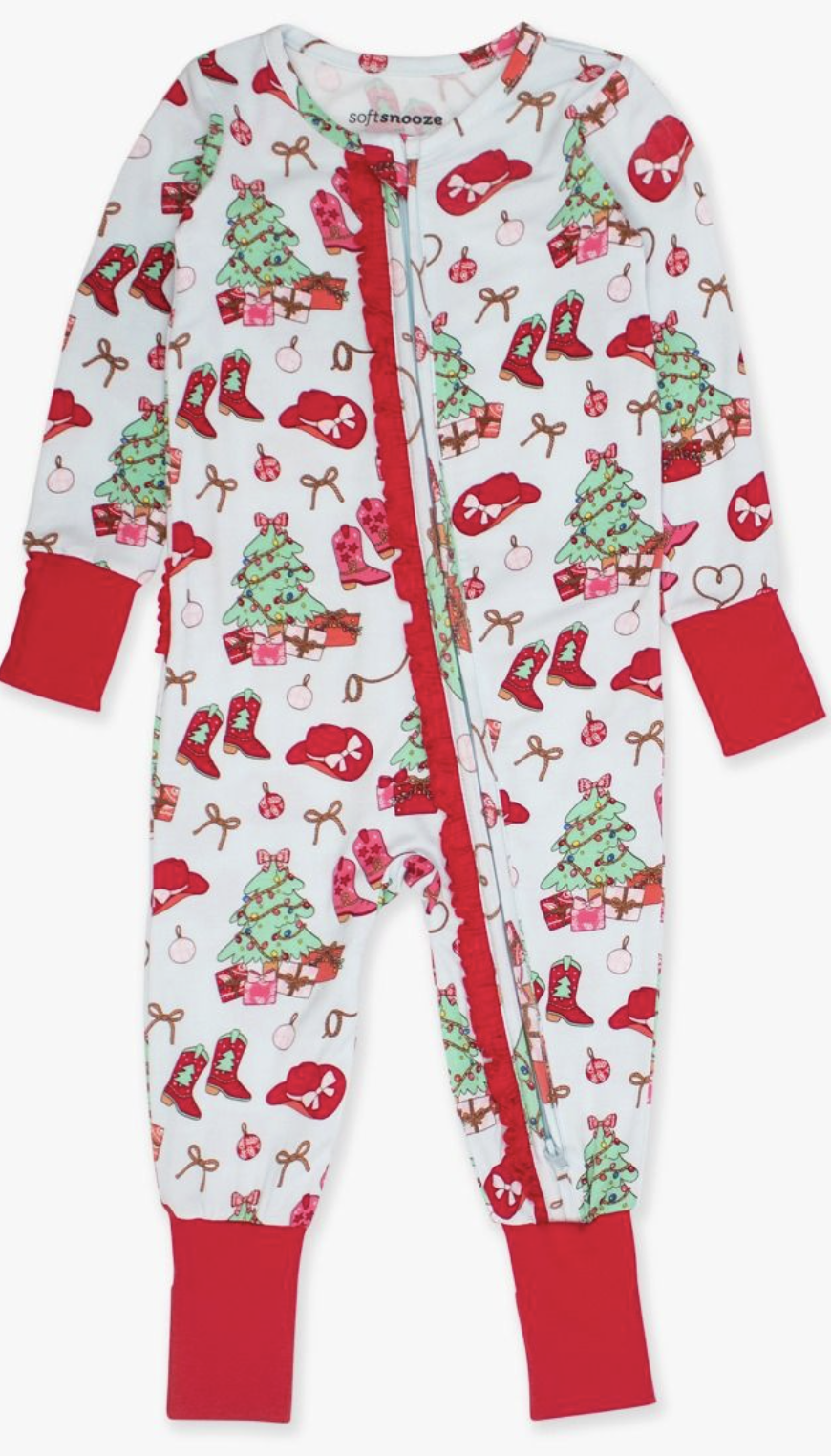 RuffleButts Yuletide Yeehaw Ruffled One Piece PJ