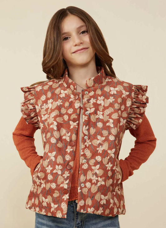 Hayden Girl Floral Print Corduroy Vest