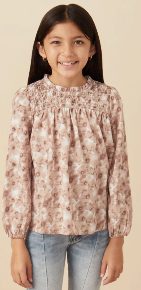 Hayden Girl Floral Smocked L/S Top