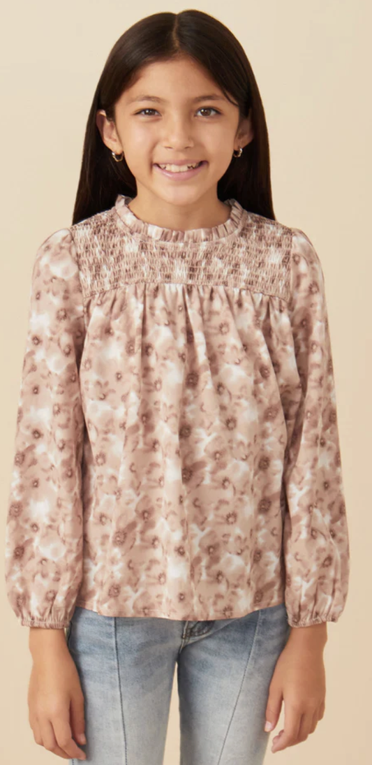 Hayden Girl Floral Smocked L/S Top