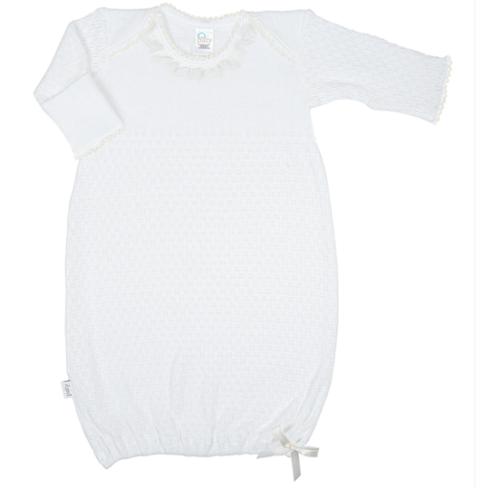 Paty Knit L/S Lap Should Gown w/Chiffon Trim - Ivory