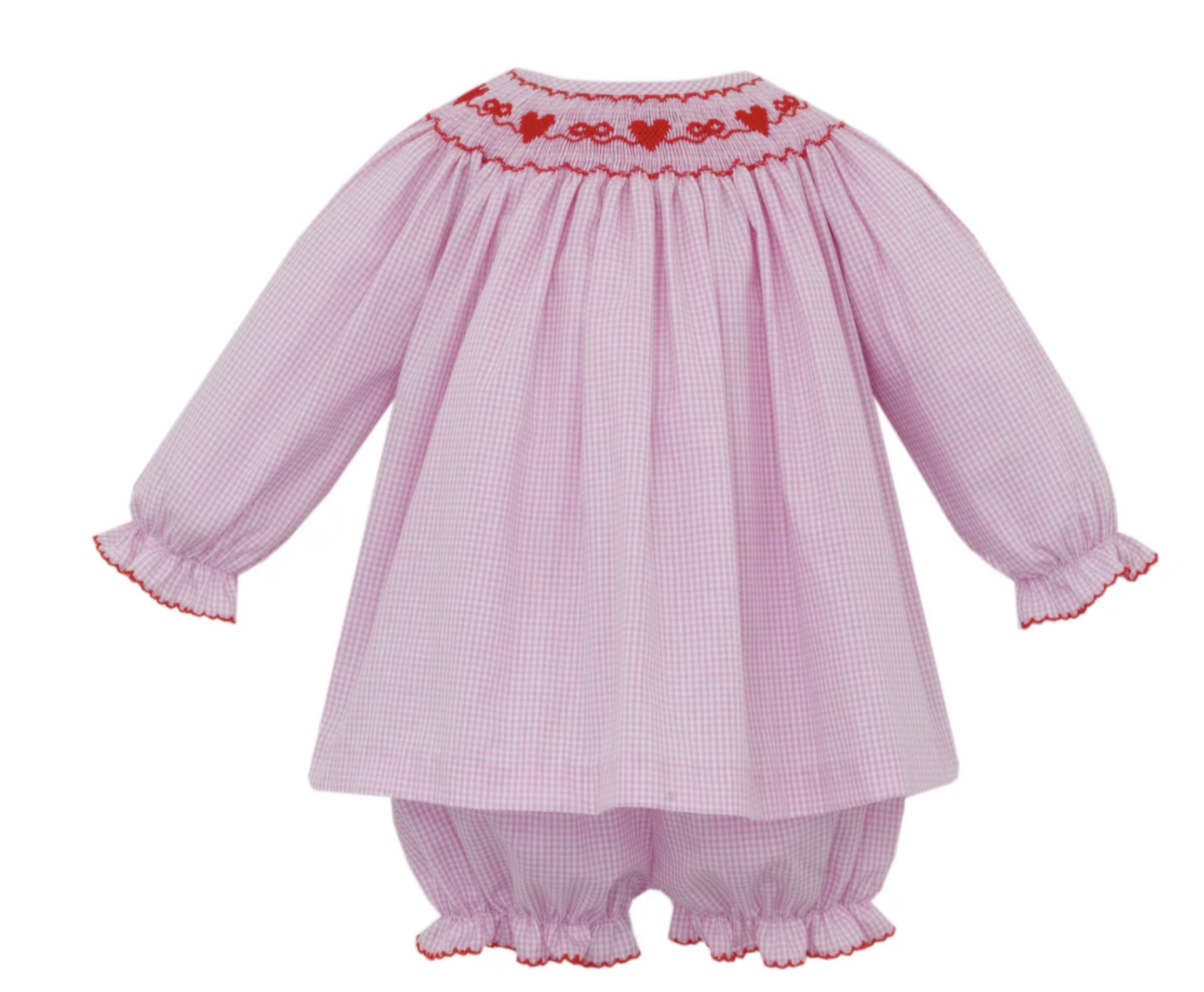 Petit Bebe Pink Gingham Valentine's L/S  Bloomer Set