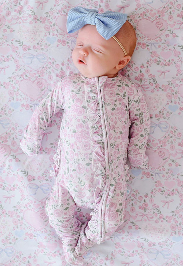 Posh Peanut Annabeth Footed Ruffled Zippered One Piece
