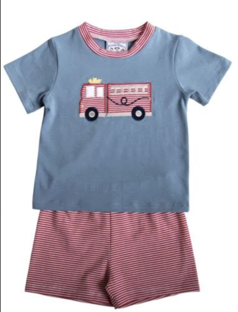 Three Sisters Firetruck Boys Short Set