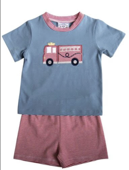 Three Sisters Firetruck Boys Short Set