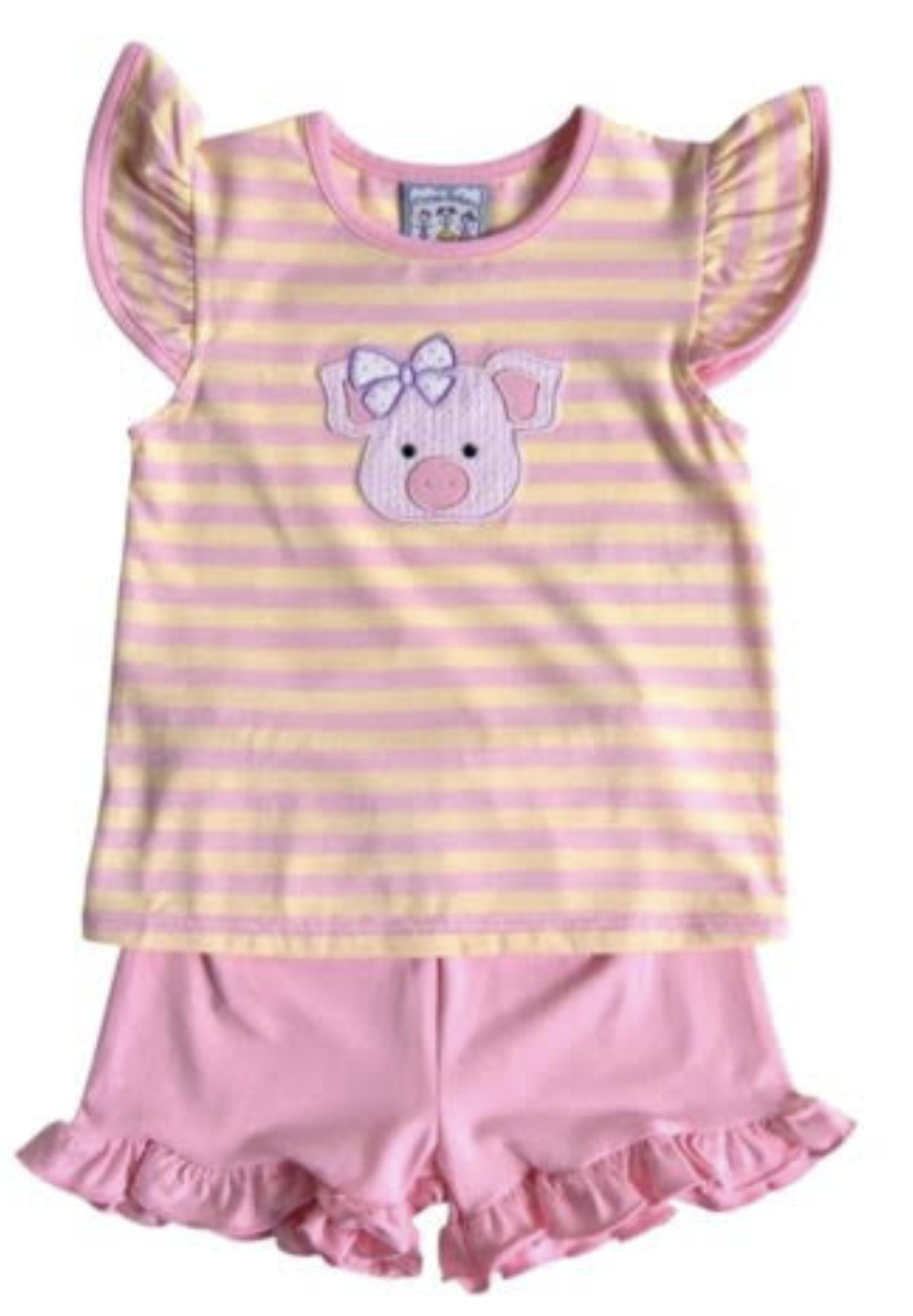 Three Sisters Pig Applique Short Set