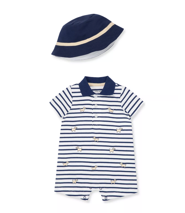 Little Me Puppies Romper with Hat