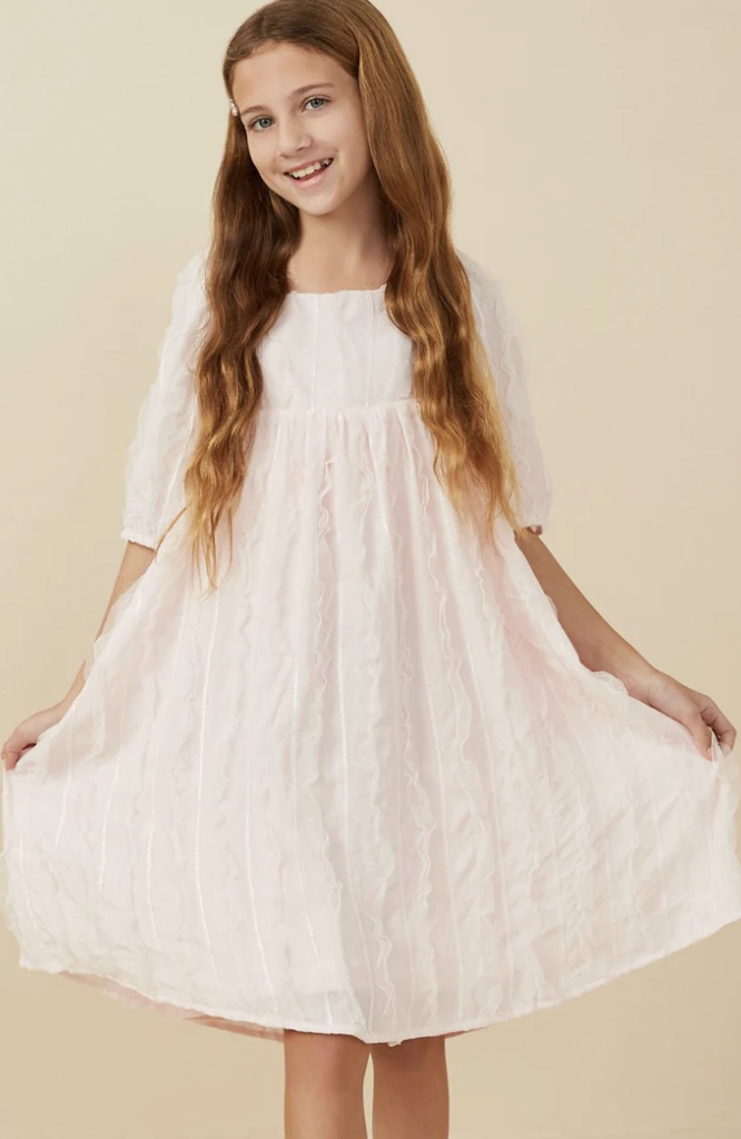 Hayden Girl Ruffled Mesh Square Neck Dress
