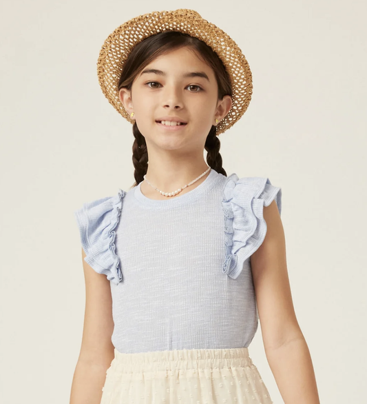 Hayden Girl Marled Textured Tank - Lt Blue