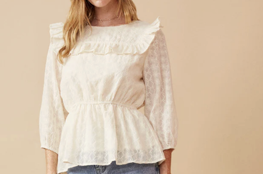 Hayden Girl Embroidered Ruffled Yolk Top - Cream
