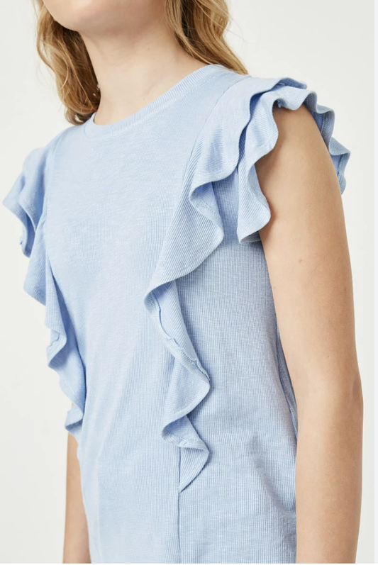 Hayden Girl Layered Ruffle Rib Top - Sky Blue