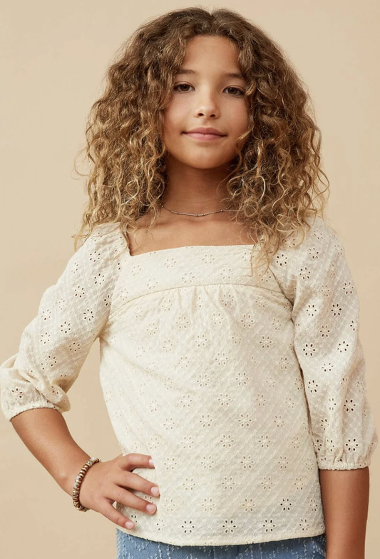 Hayden Girl Eyelet Top - Cream