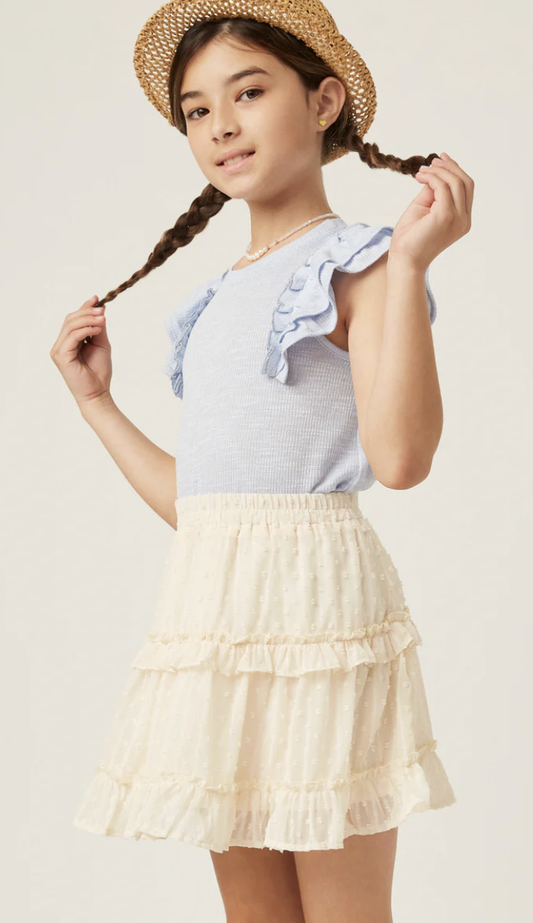 Hayden Girl Ruffle Hem Swiss Dot Skirt - Cream
