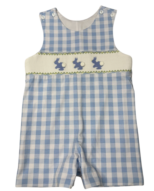 Delaney Blue Check Short Jon Jon Smocked Bunny
