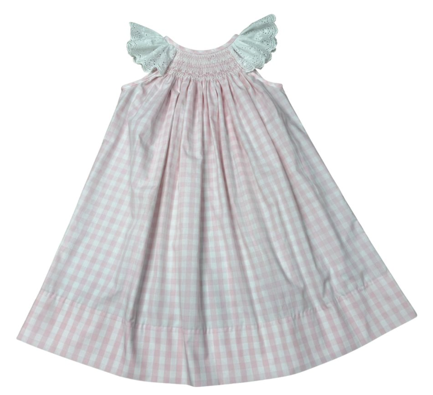Delaney Pink Gingham Dress with White Eyelet